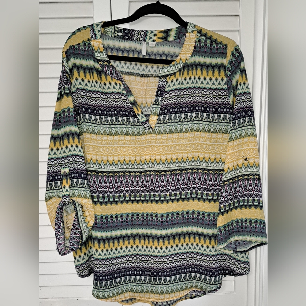 Patterned Women's Blouse in Yellow and Green